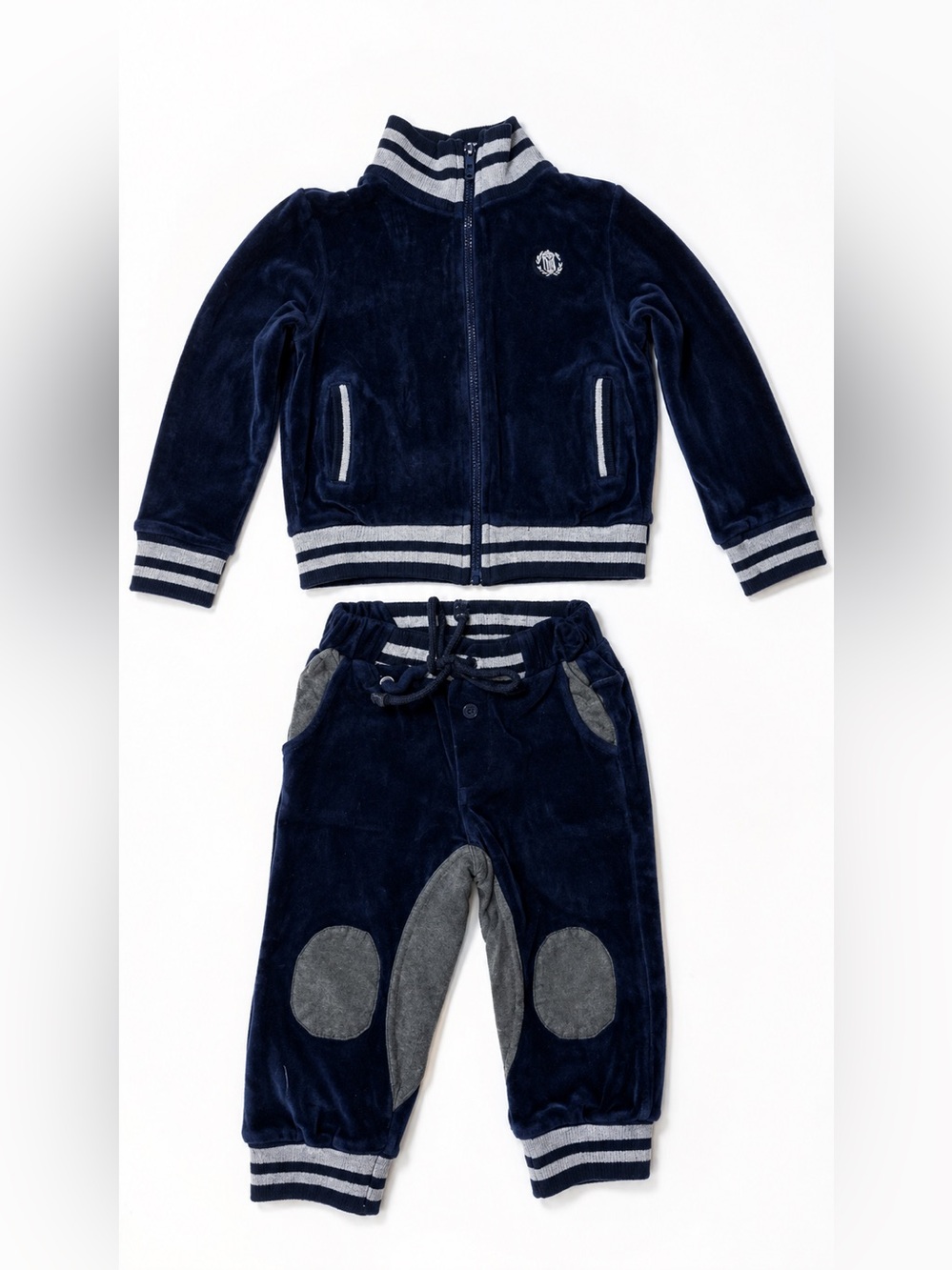 Roberto Cavalli Navy Velour Jogger Set with Gray Accents